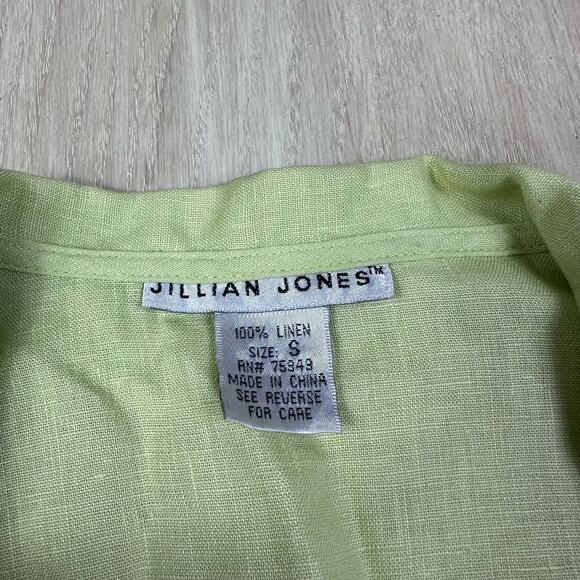 Jillian Jones 100% Linen Lime Green 3/4 Sleeve Wrap Shirt Casual Blouse Small - Picture 13 of 14